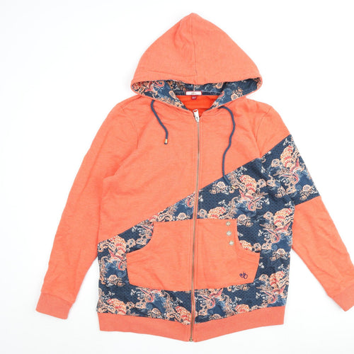 Joe Browns Womens Orange Geometric Cotton Full Zip Hoodie Size 16 Zip