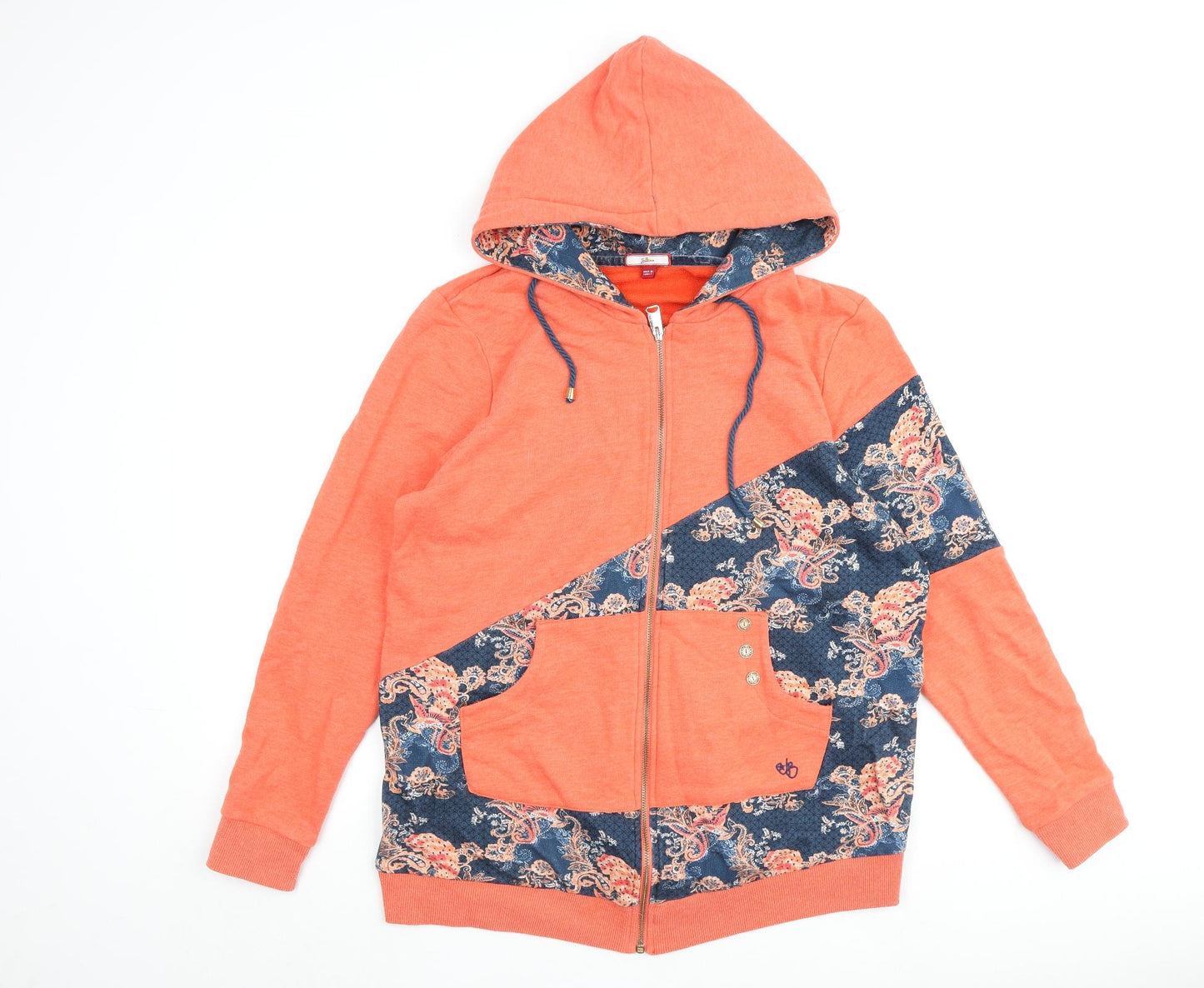 Joe Browns Womens Orange Geometric Cotton Full Zip Hoodie Size 16 Zip