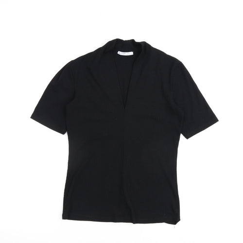 Zara Womens Black Cotton Basic T-Shirt Size M V-Neck