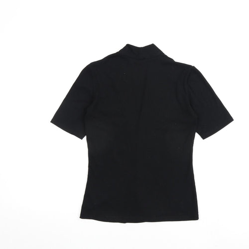 Zara Womens Black Cotton Basic T-Shirt Size M V-Neck