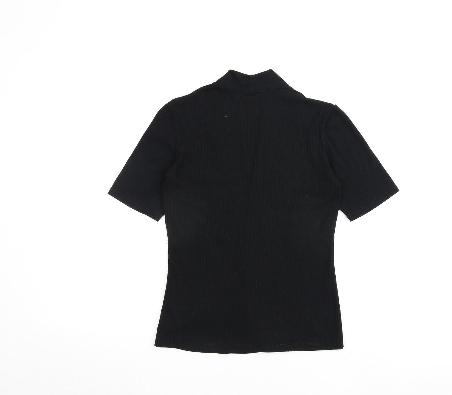 Zara Womens Black Cotton Basic T-Shirt Size M V-Neck