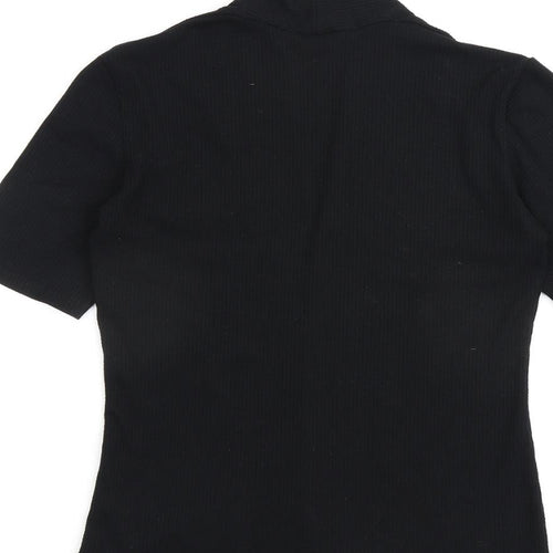 Zara Womens Black Cotton Basic T-Shirt Size M V-Neck