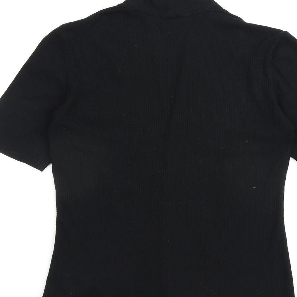 Zara Womens Black Cotton Basic T-Shirt Size M V-Neck
