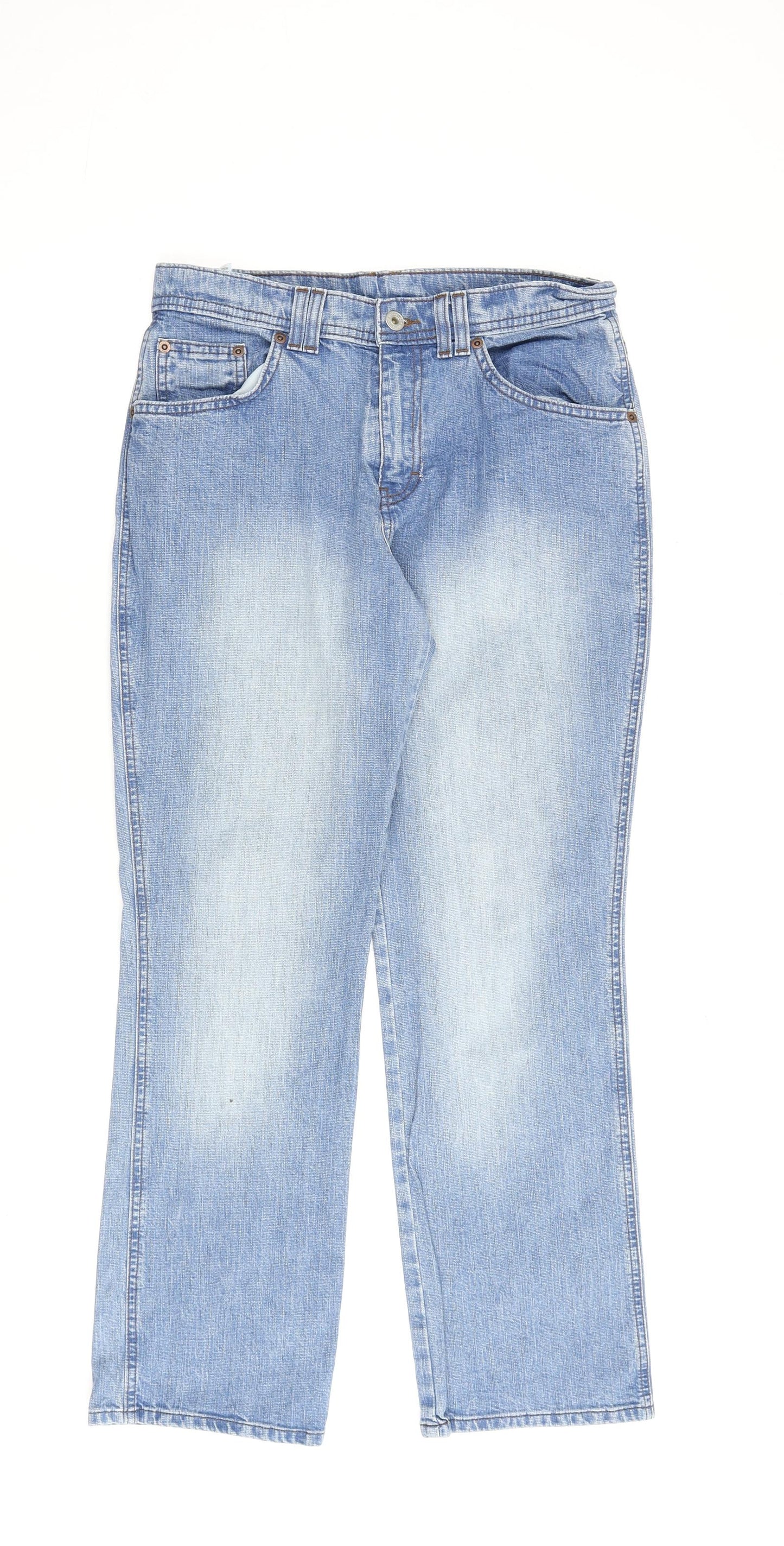 Marks and Spencer Womens Blue Cotton Straight Jeans Size 10 L28 in Regular Zip
