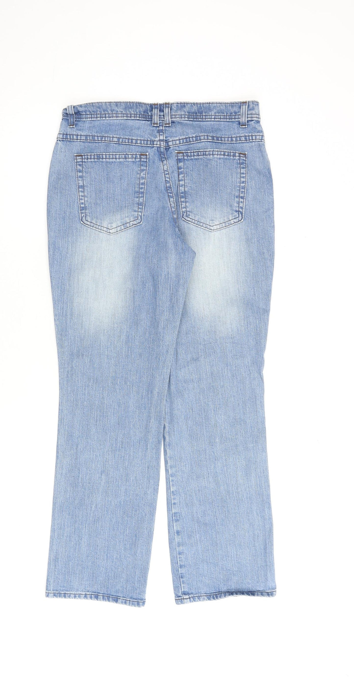 Marks and Spencer Womens Blue Cotton Straight Jeans Size 10 L28 in Regular Zip