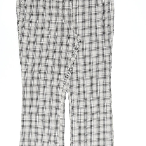 Marks and Spencer Womens Beige Check Cotton Trousers Size 18 L30 in Regular Zip