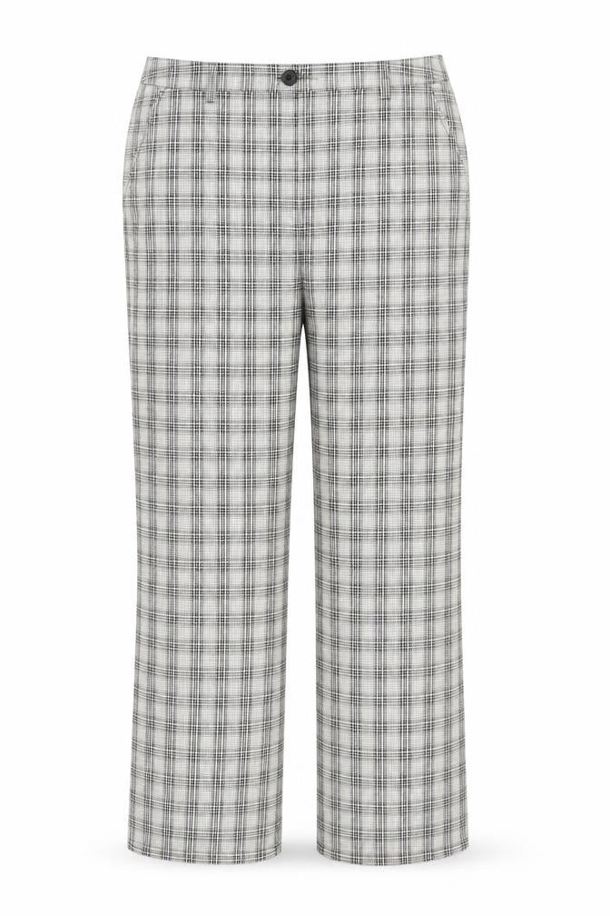 Marks and Spencer Womens Beige Check Cotton Trousers Size 18 L30 in Regular Zip