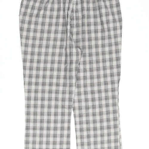 Marks and Spencer Womens Beige Check Cotton Trousers Size 18 L30 in Regular Zip