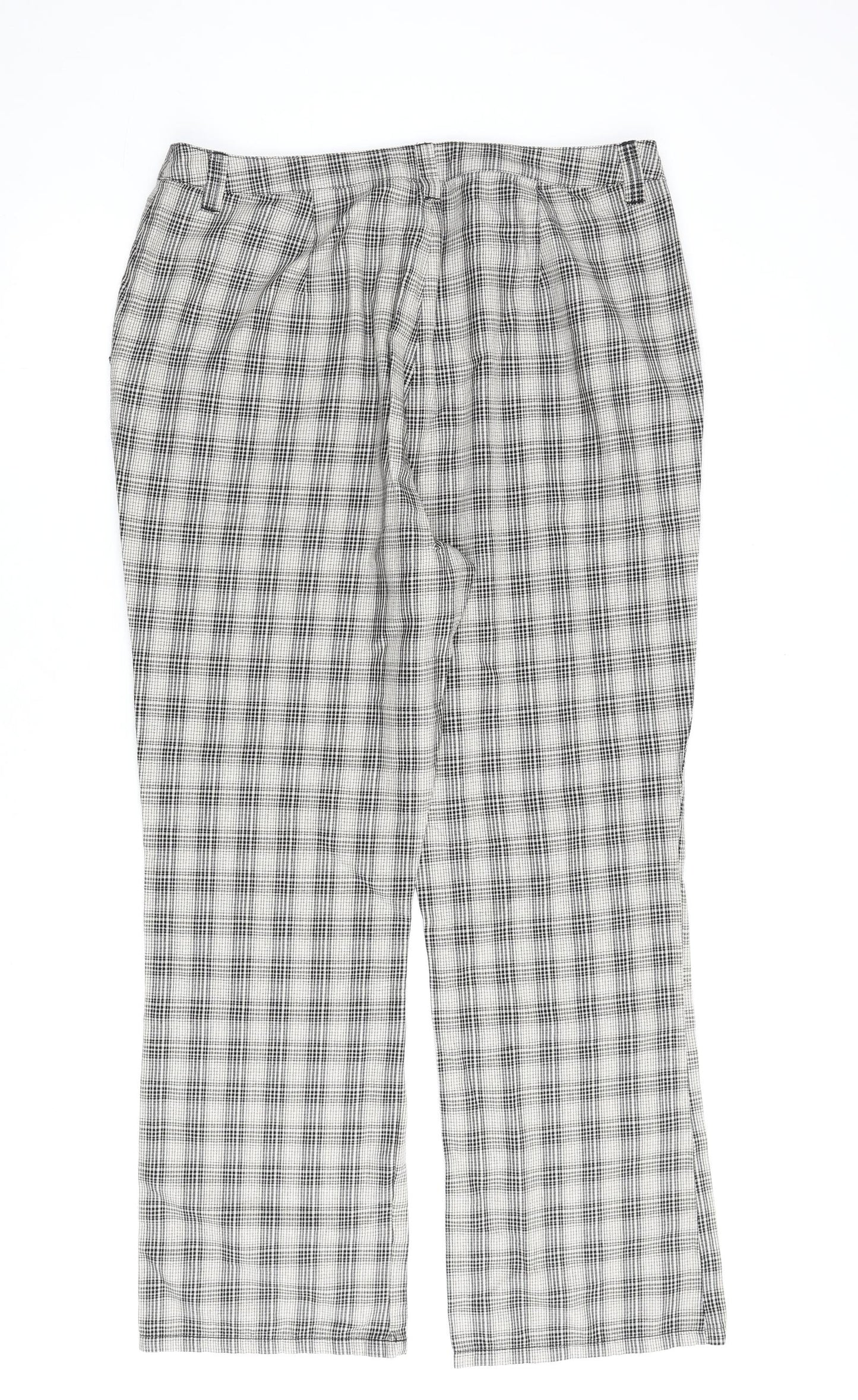 Marks and Spencer Womens Beige Check Cotton Trousers Size 18 L30 in Regular Zip