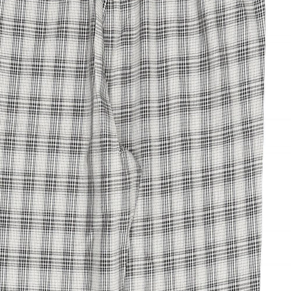 Marks and Spencer Womens Beige Check Cotton Trousers Size 18 L30 in Regular Zip