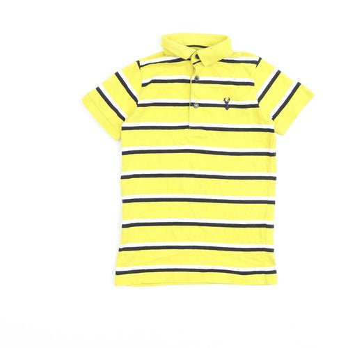 NEXT Boys Yellow Striped 100% Cotton Basic T-Shirt Size 5 Years Collared Button