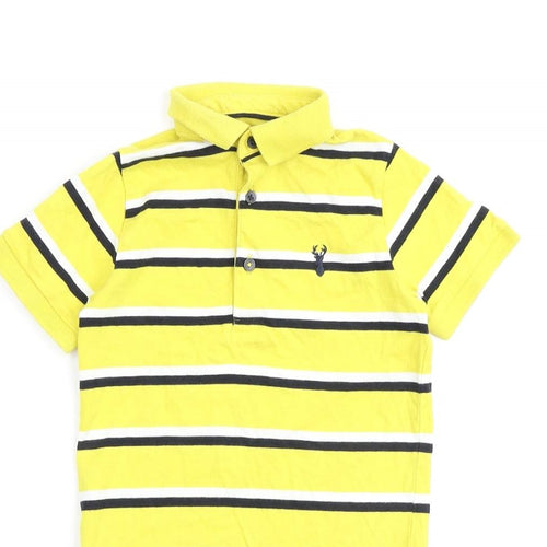 NEXT Boys Yellow Striped 100% Cotton Basic T-Shirt Size 5 Years Collared Button