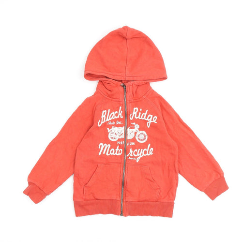 H&M Boys Red Cotton Full Zip Hoodie Size 2-3 Years Zip