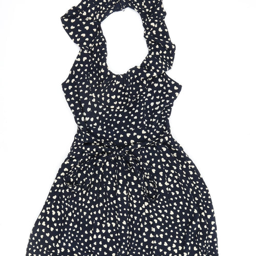 Apricot Womens Blue Geometric Viscose A-Line Size M Halter Button