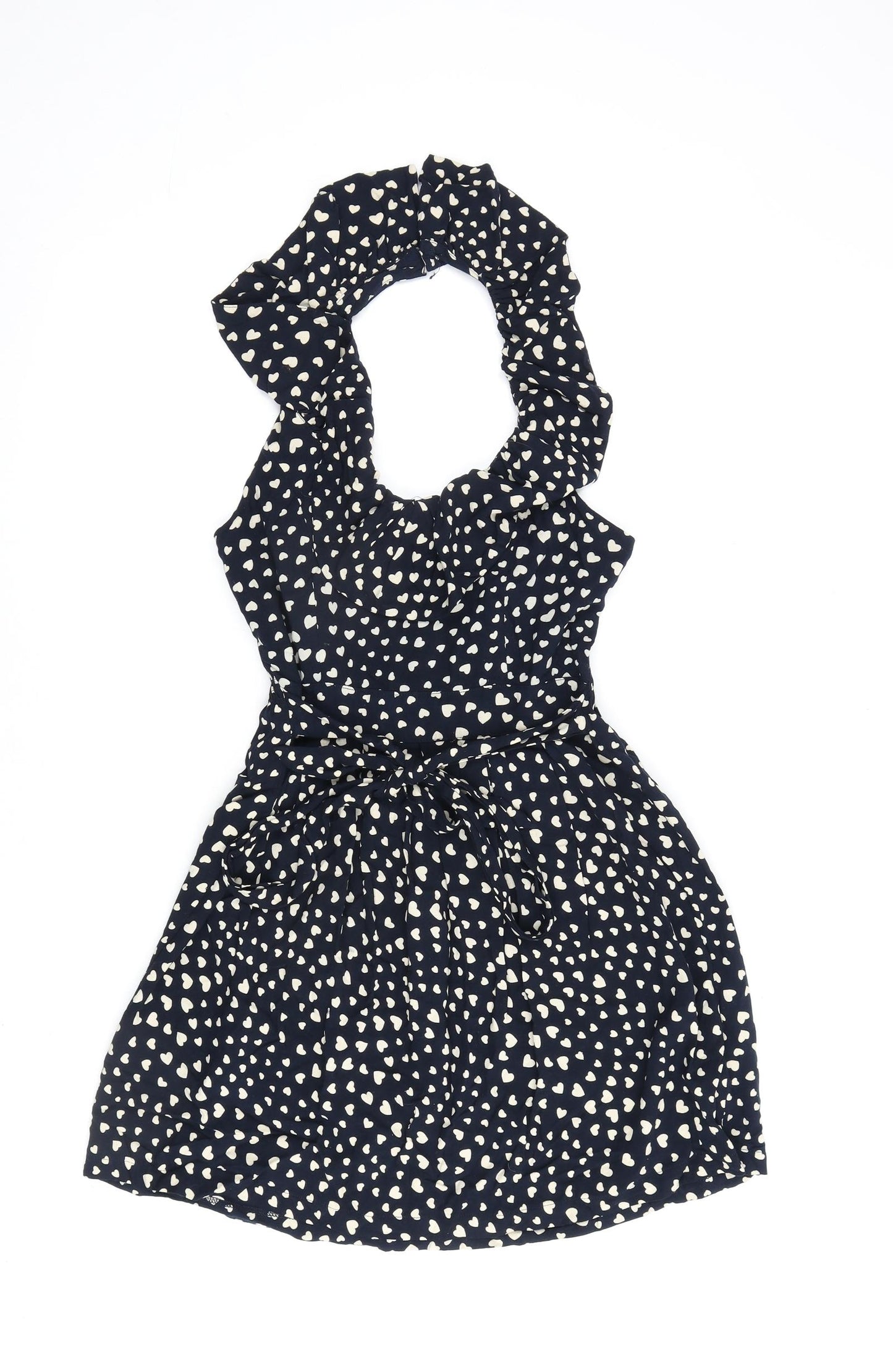 Apricot Womens Blue Geometric Viscose A-Line Size M Halter Button