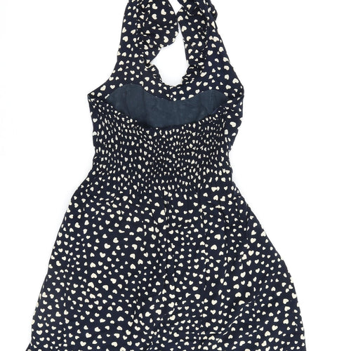 Apricot Womens Blue Geometric Viscose A-Line Size M Halter Button