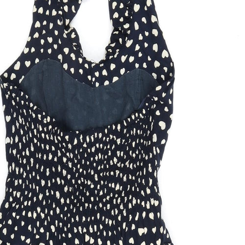 Apricot Womens Blue Geometric Viscose A-Line Size M Halter Button