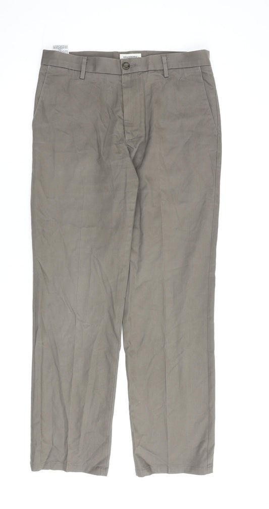 DOCKERS Mens Brown Cotton Trousers Size 32 in L32 in Regular Zip