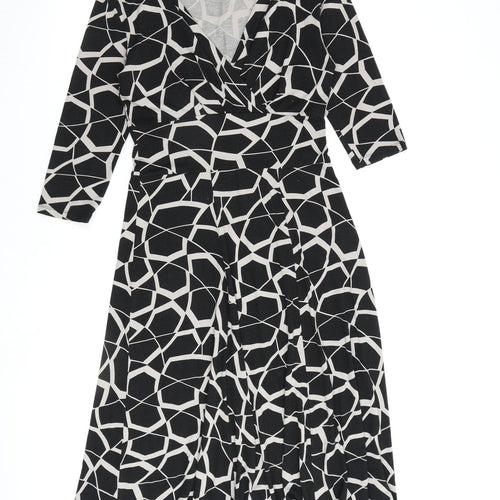Marks and Spencer Womens Black Geometric Viscose A-Line Size 10 V-Neck Pullover
