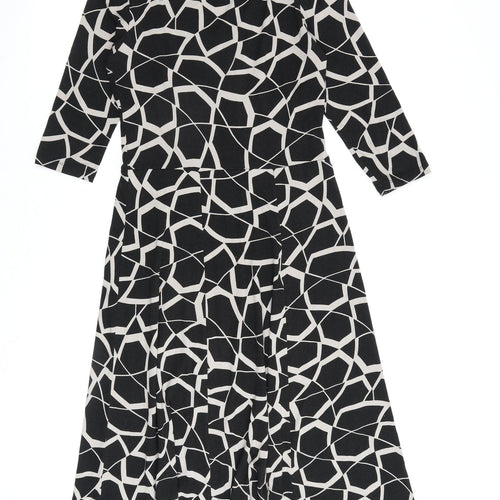 Marks and Spencer Womens Black Geometric Viscose A-Line Size 10 V-Neck Pullover