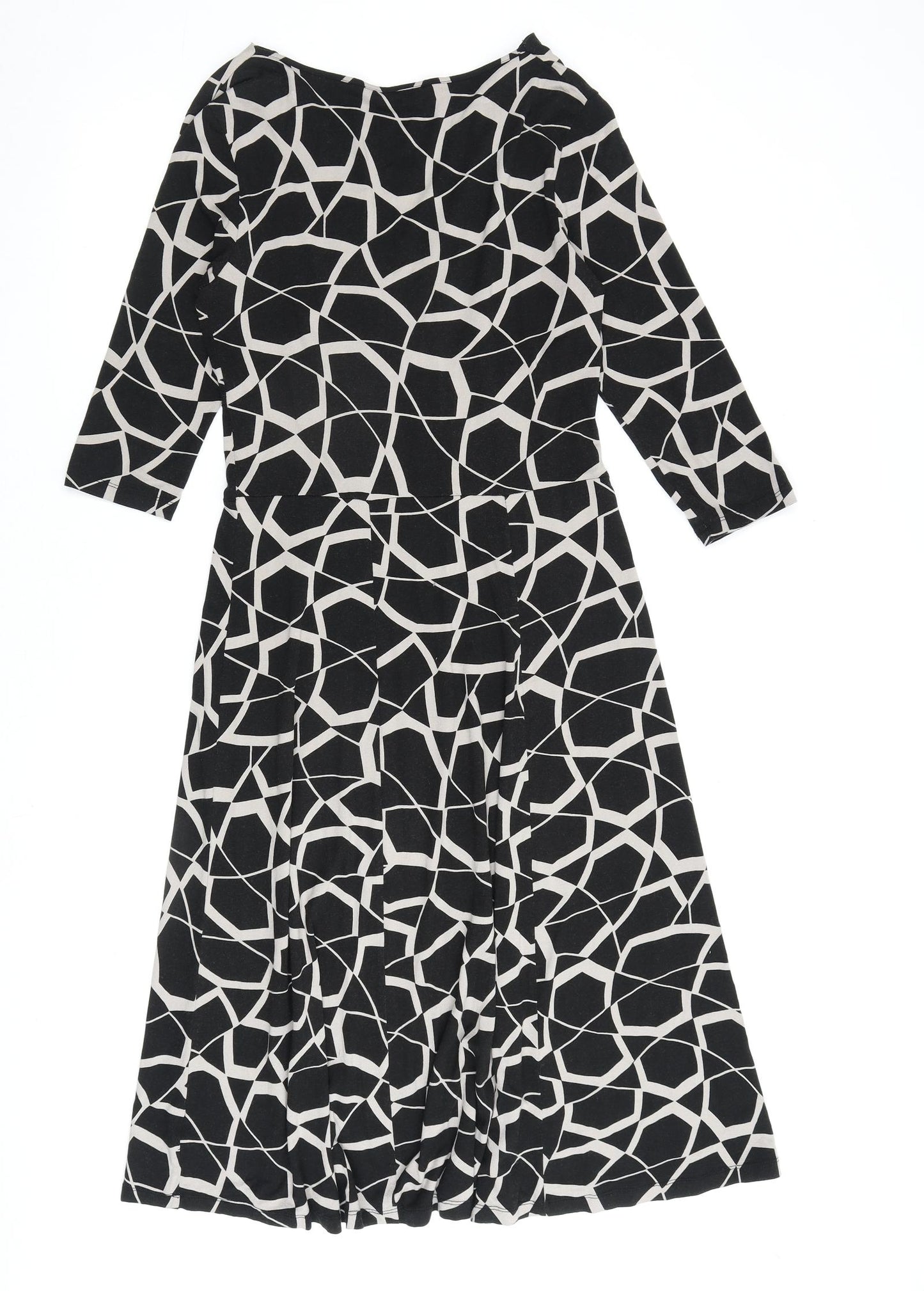 Marks and Spencer Womens Black Geometric Viscose A-Line Size 10 V-Neck Pullover