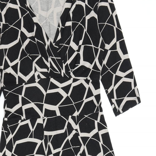 Marks and Spencer Womens Black Geometric Viscose A-Line Size 10 V-Neck Pullover