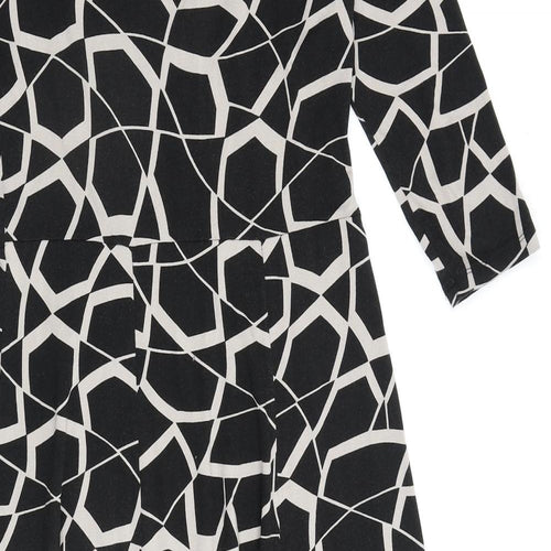 Marks and Spencer Womens Black Geometric Viscose A-Line Size 10 V-Neck Pullover