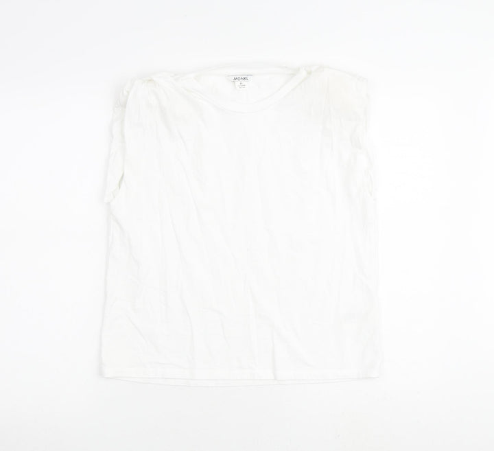 Monki Womens White 100% Cotton Basic Blouse Size XS Round Neck