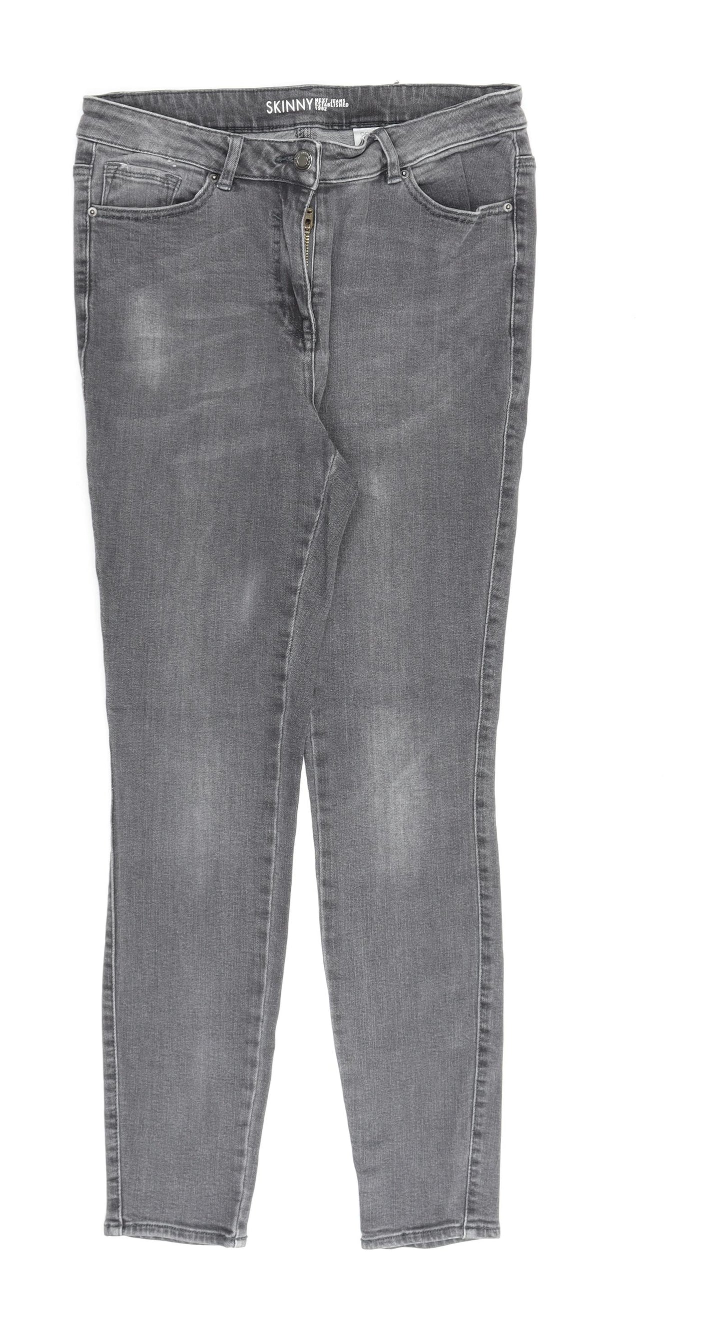 NEXT Womens Grey Cotton Skinny Jeans Size 12 L28 in Regular Zip