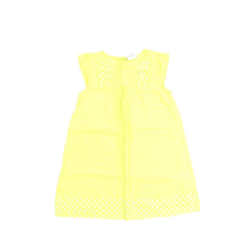 NEXT Girls Yellow 100% Cotton A-Line Size 3-4 Years Round Neck Button