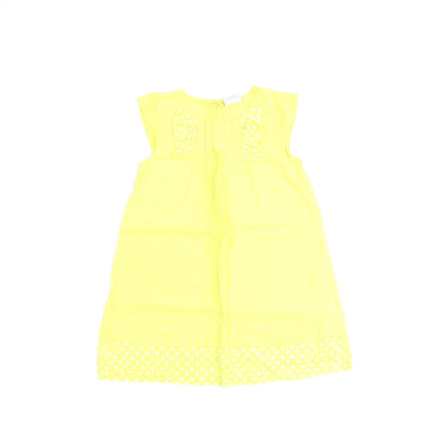 NEXT Girls Yellow 100% Cotton A-Line Size 3-4 Years Round Neck Button