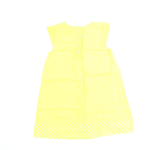 NEXT Girls Yellow 100% Cotton A-Line Size 3-4 Years Round Neck Button