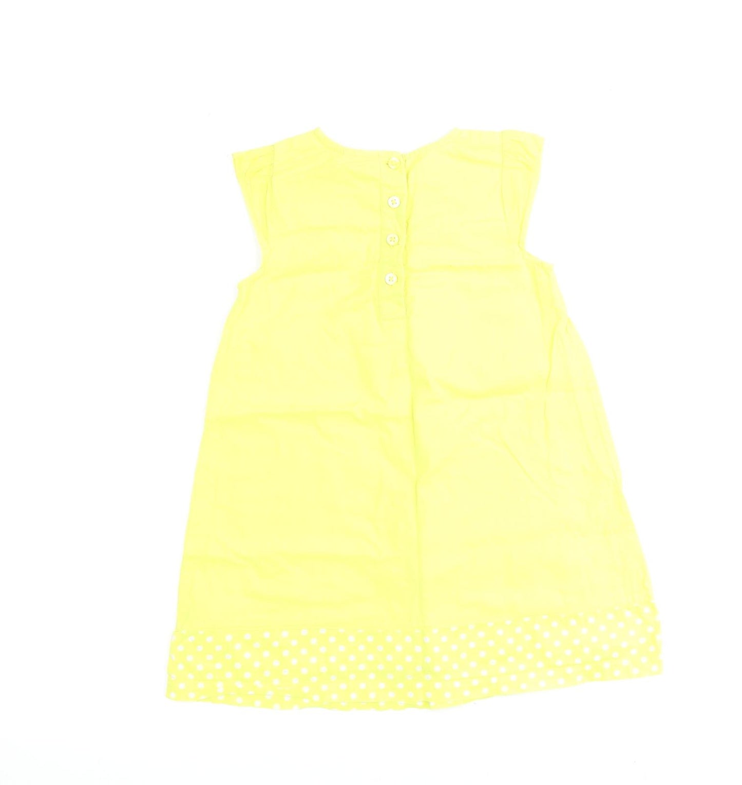 NEXT Girls Yellow 100% Cotton A-Line Size 3-4 Years Round Neck Button