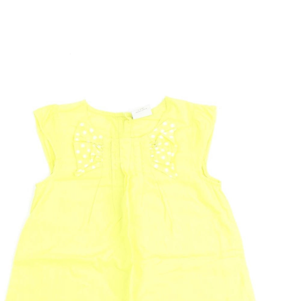 NEXT Girls Yellow 100% Cotton A-Line Size 3-4 Years Round Neck Button