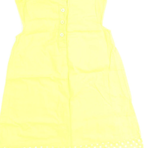 NEXT Girls Yellow 100% Cotton A-Line Size 3-4 Years Round Neck Button