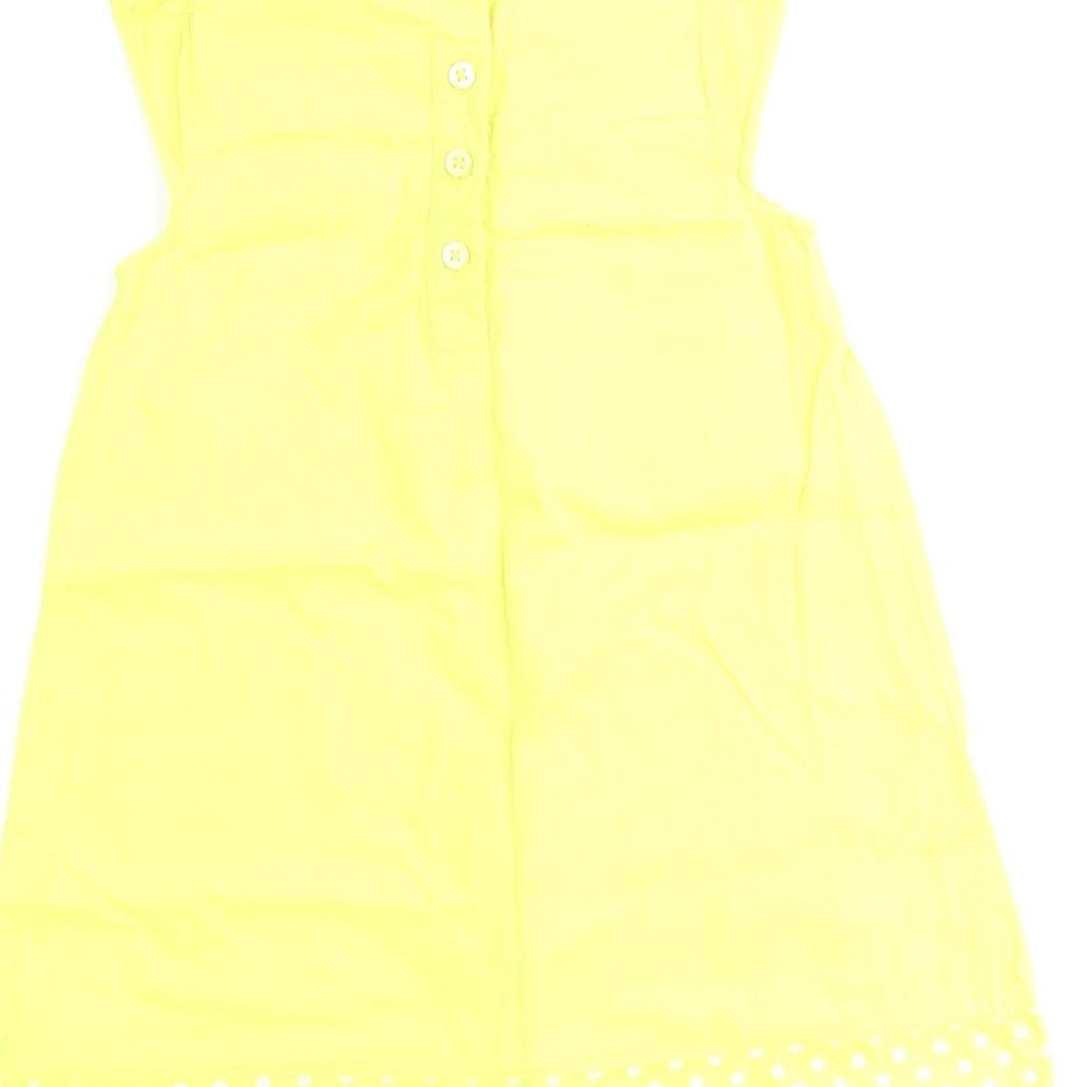 NEXT Girls Yellow 100% Cotton A-Line Size 3-4 Years Round Neck Button