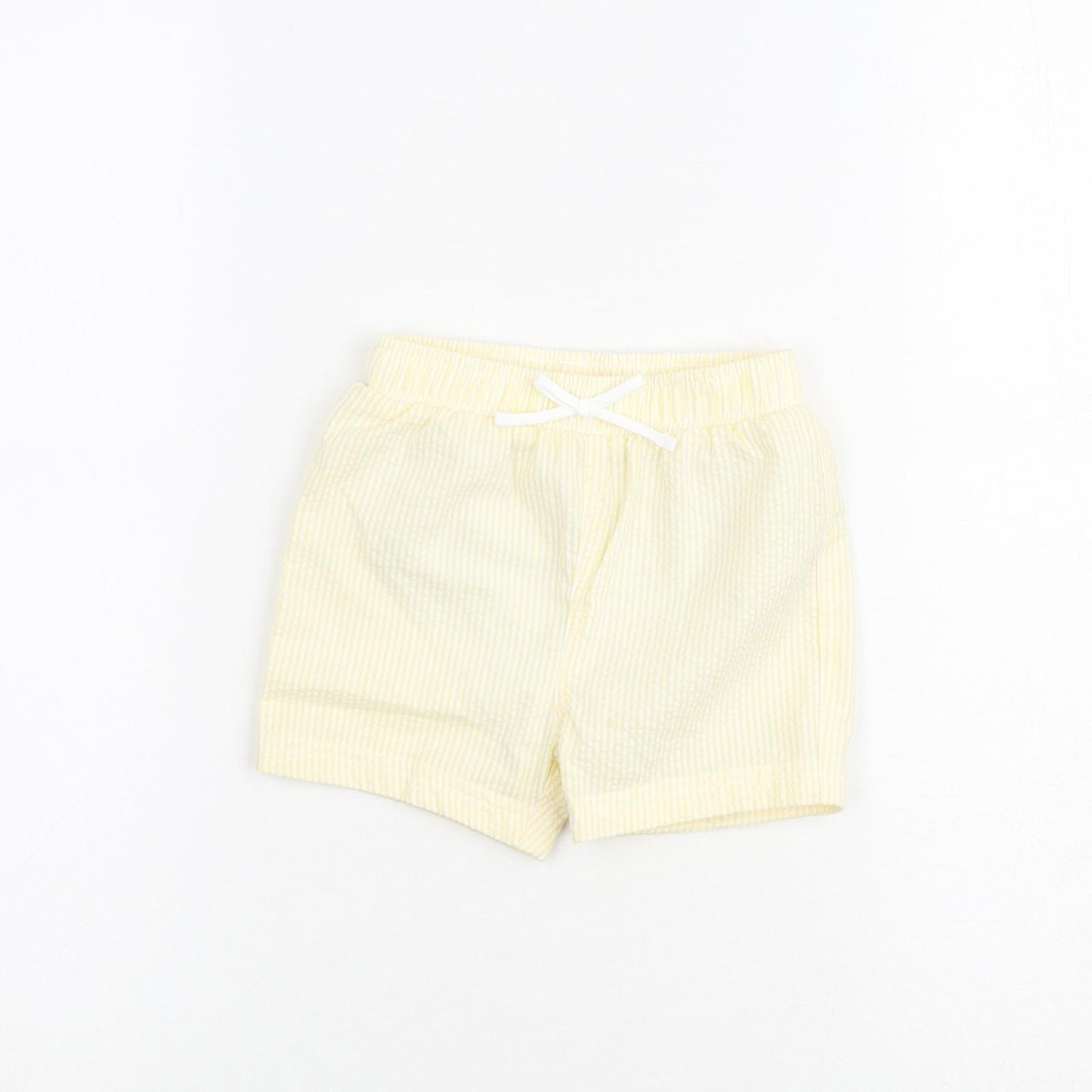 Marks and Spencer Baby Yellow Striped Cotton Cropped Jeans Size 9-12 Months Drawstring