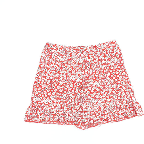 Boohoo Womens Red Floral Polyester Basic Shorts Size 6 L14 in Regular Zip