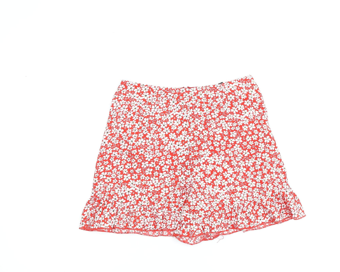 Boohoo Womens Red Floral Polyester Basic Shorts Size 6 L14 in Regular Zip