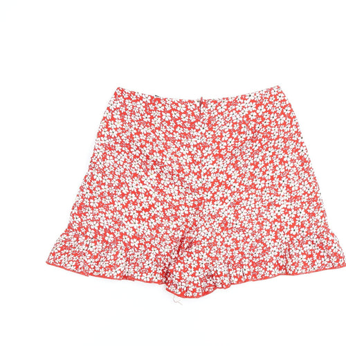 Boohoo Womens Red Floral Polyester Basic Shorts Size 6 L14 in Regular Zip