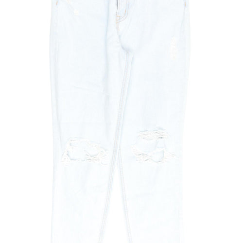 H&M Womens Blue Cotton Straight Jeans Size 6 L26 in Regular Zip