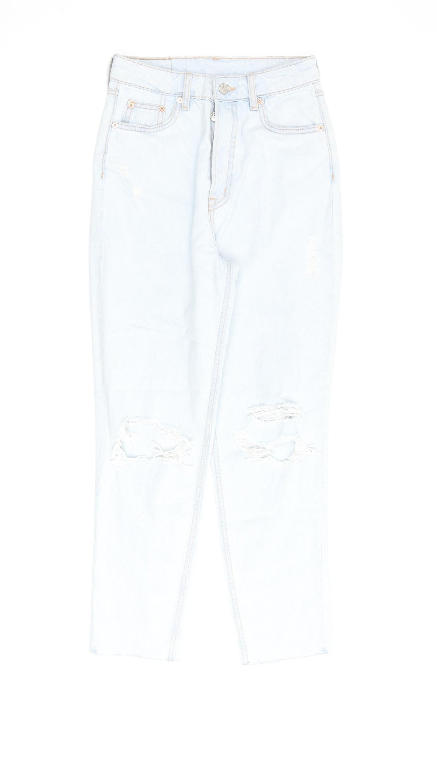 H&M Womens Blue Cotton Straight Jeans Size 6 L26 in Regular Zip