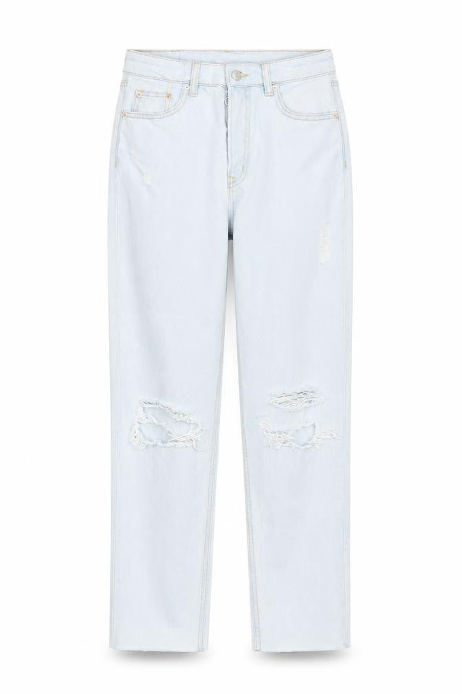 H&M Womens Blue Cotton Straight Jeans Size 6 L26 in Regular Zip
