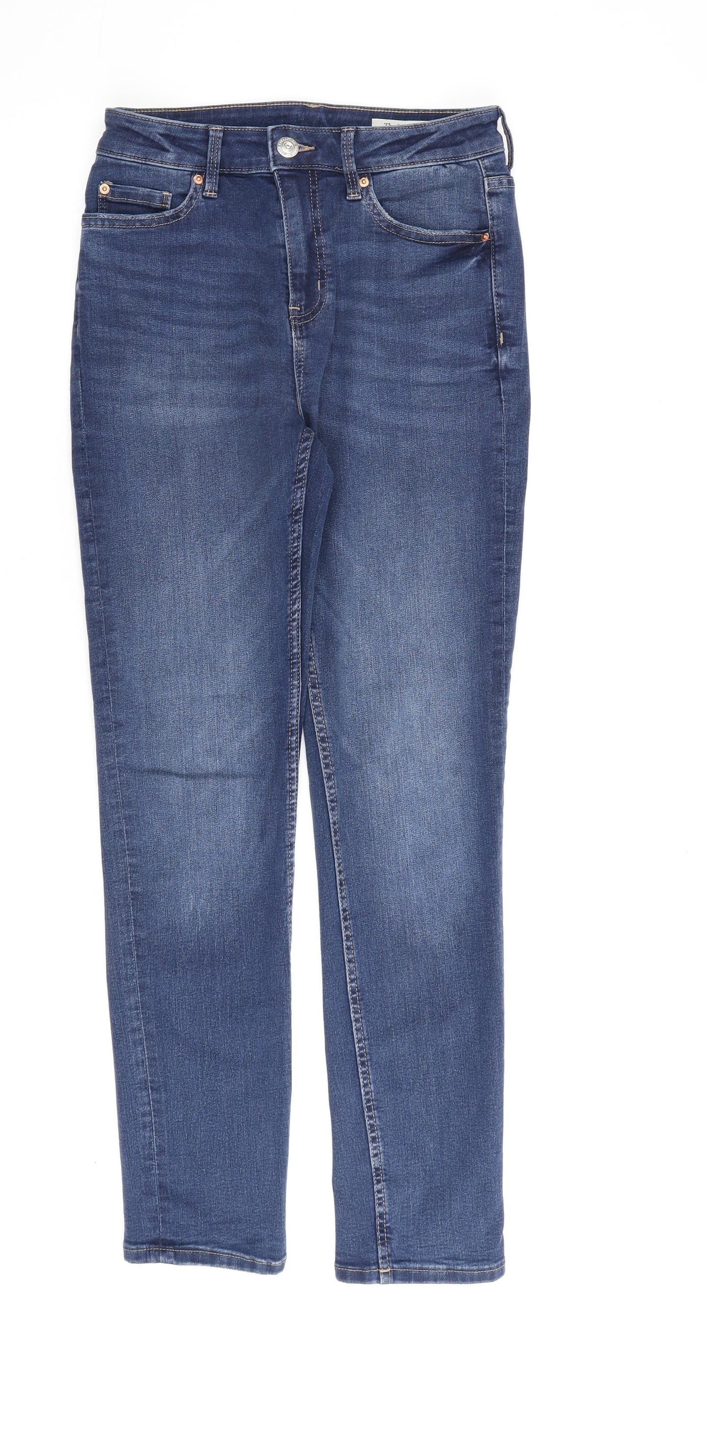 Marks and Spencer Womens Blue Cotton Straight Jeans Size 10 L30 in Regular Zip