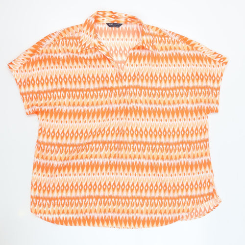 Marks and Spencer Womens Orange Geometric Polyester Basic Blouse Size 18 Collared