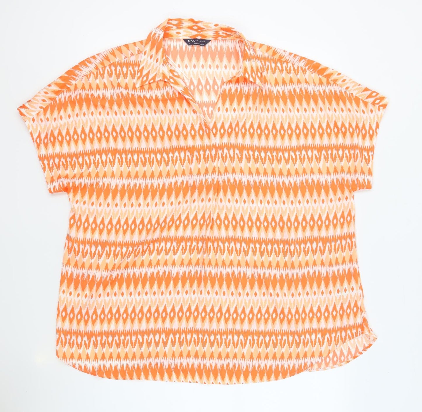Marks and Spencer Womens Orange Geometric Polyester Basic Blouse Size 18 Collared