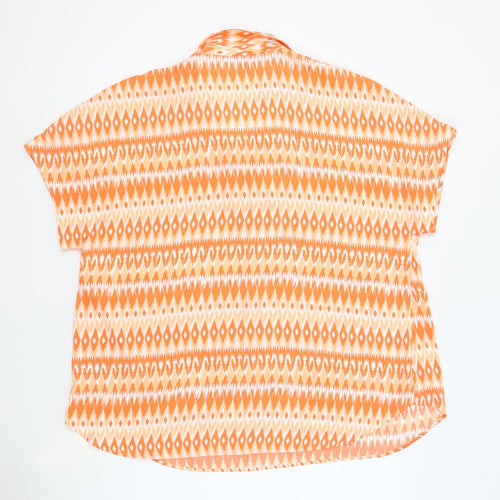Marks and Spencer Womens Orange Geometric Polyester Basic Blouse Size 18 Collared