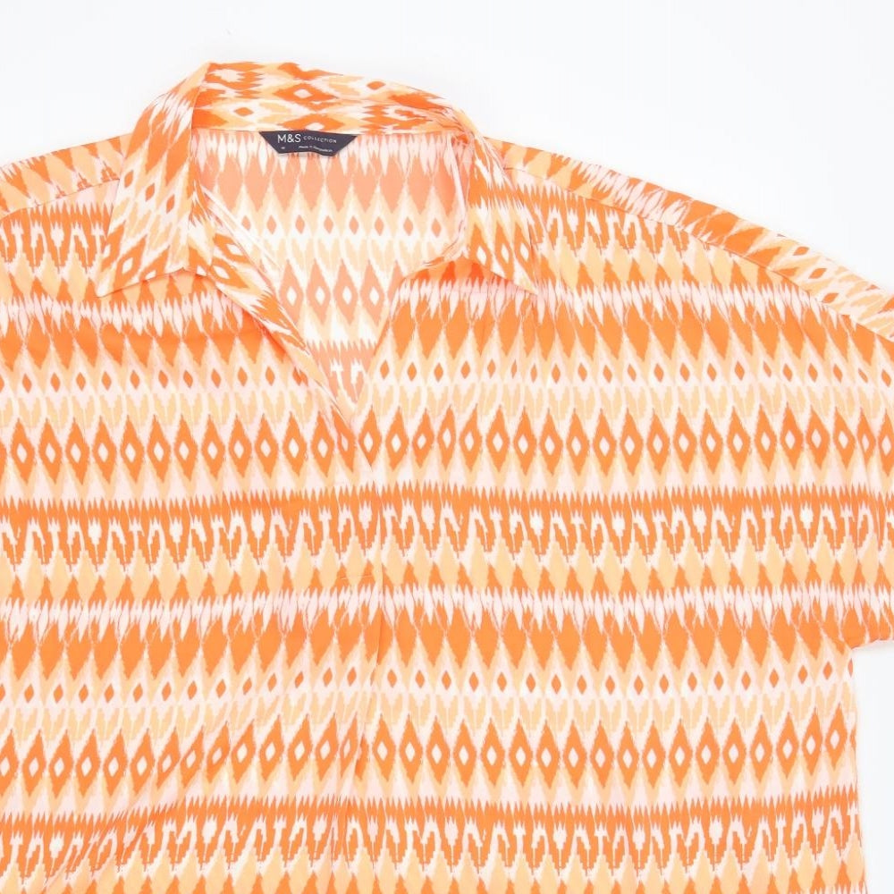 Marks and Spencer Womens Orange Geometric Polyester Basic Blouse Size 18 Collared