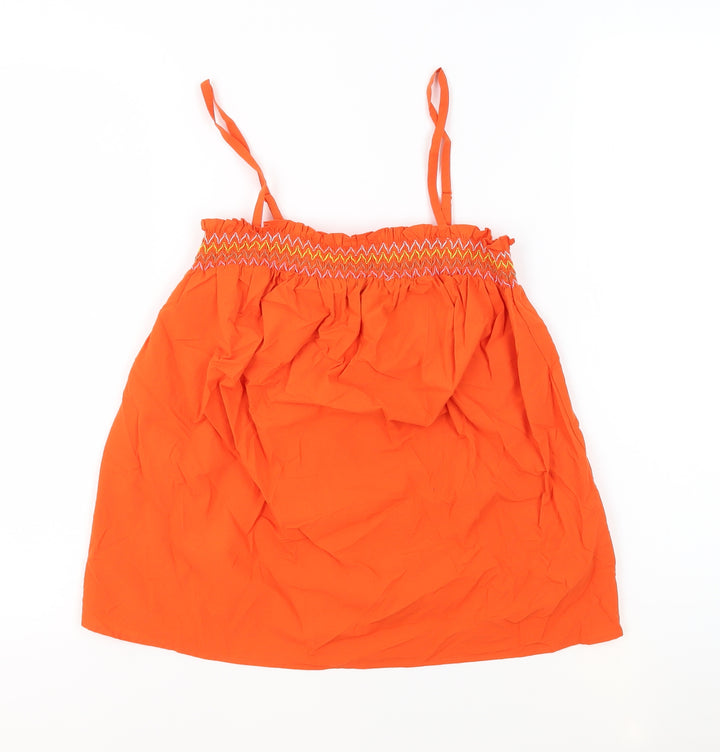 Marks and Spencer Womens Orange 100% Cotton Basic Tank Size 8 Square Neck - Shirred