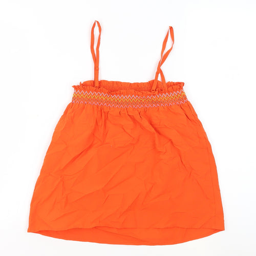 Marks and Spencer Womens Orange 100% Cotton Basic Tank Size 8 Square Neck - Shirred
